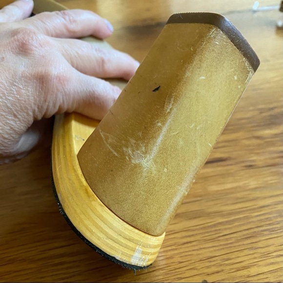 Rylee Leather Beaded Wood Heel Boho Chunky Heel Slides SZ 8.5 in Black - Picture 10 of 10